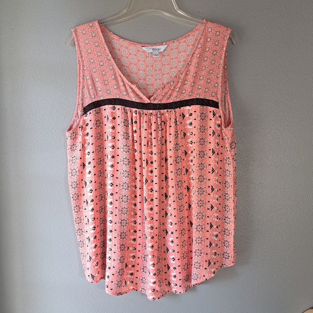 Indigo - Pink and Black Floral Sleeveless Tank Top, Size Large